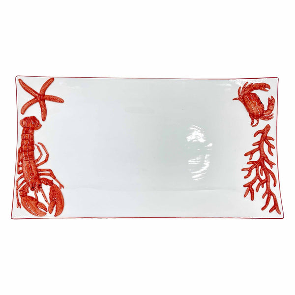 Ocean Reef Coral Large Rectangular Platter with Lobster, Crab, Starfish and Coral