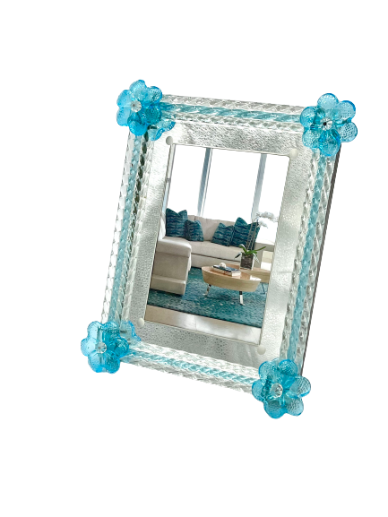 Murano Glass Picture Frame with Blue Florets