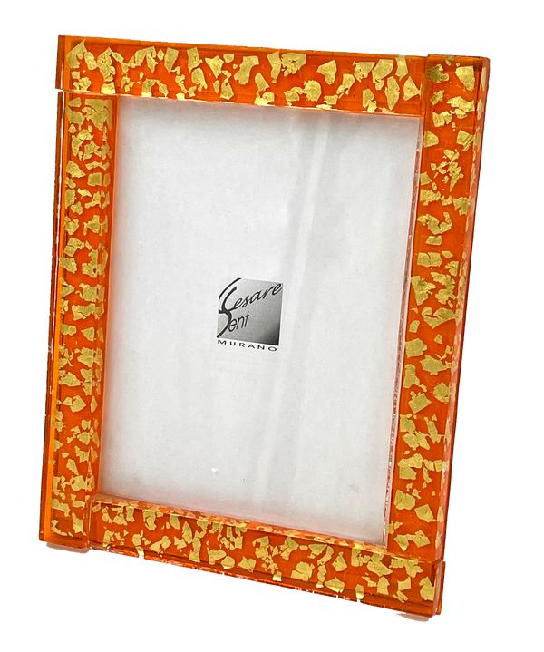 Murano Glass Picture Frame - Bright Orange with Stand