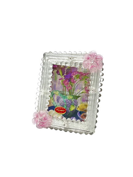 Murano Glass Picture Frame with Pink Florets