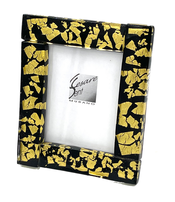 Murano Glass Picture Frame 8" Black & Gold