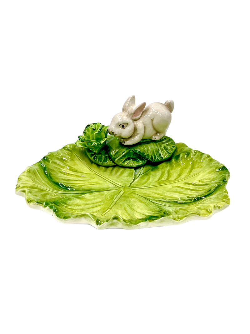 Italian Ceramic Lettuce Leaf Plate with Bunny