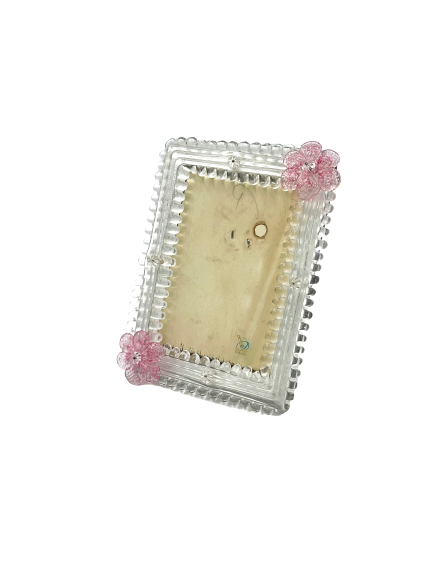 Murano Glass Picture Frame - 9" Rectangular with pink florets