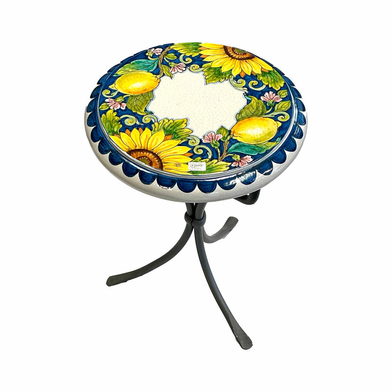 Ceramic Pedestal Table with Sunflowers