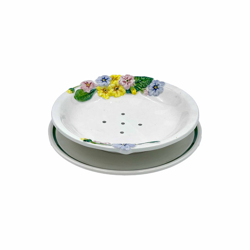 Decorative Ceramic Colander with Floral Relief