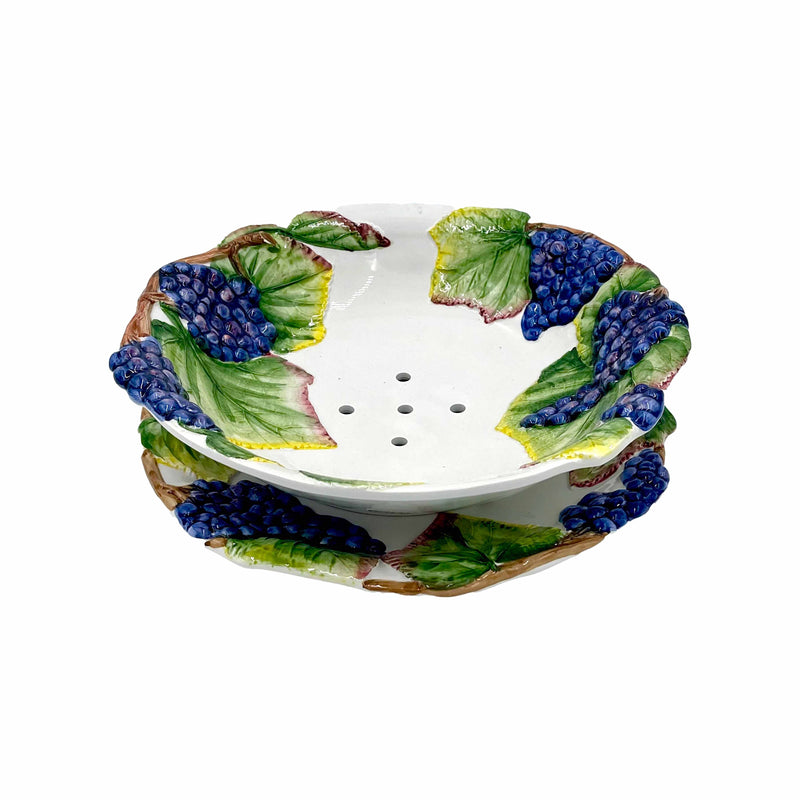 Decorative Ceramic Colander with Colorful Grape Relief