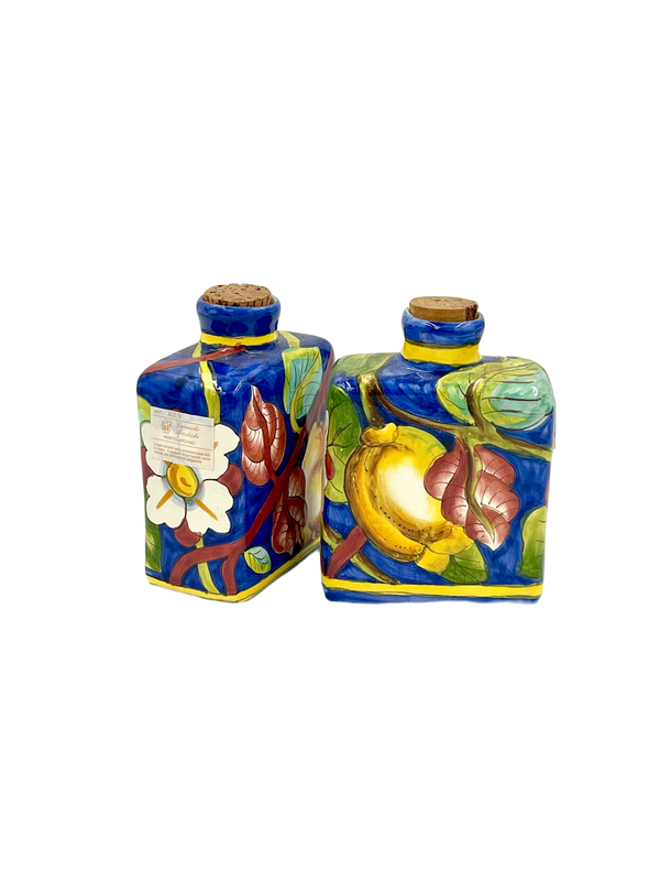 Small Squared Bottles with Fruit Motif by Ceramiche Artistiche (Set of 2) LF01