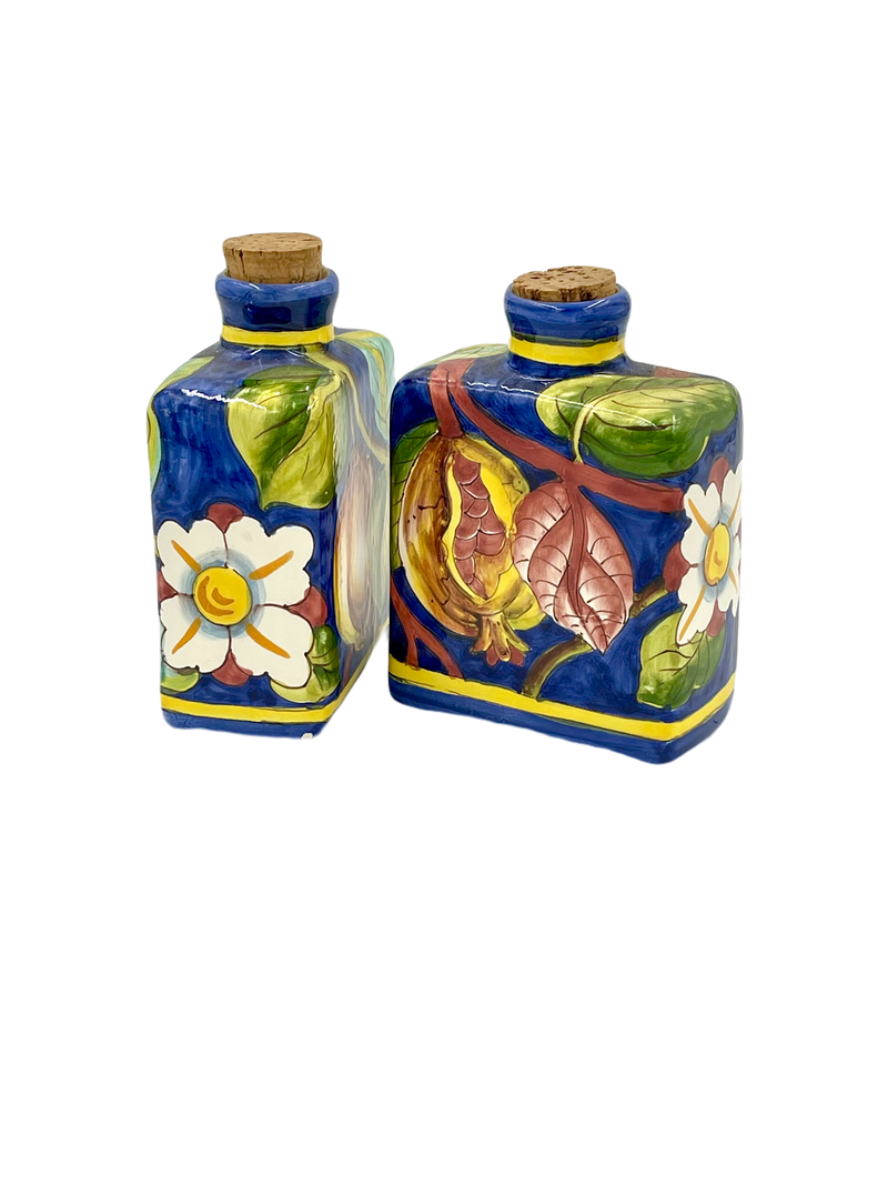 Small Squared Bottles with Fruit Motif by Ceramiche Artistiche (Set of 2) FF01