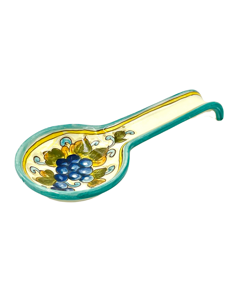 Spoon Rest with Grapes and Blue Trim