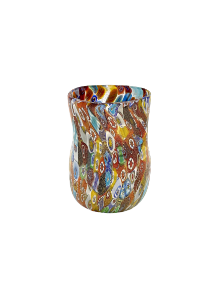 Murano Drinking Glass - Multi-color/Red/Gold - Red-Tinted Murano Millefiori Cup