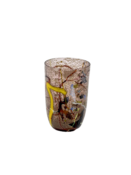 Murano Drinking Glass - Brown/Multi Splatter - Amber-Tinted Murano Cup