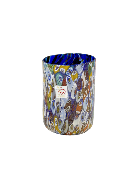 Murano Drinking Glass - Multi-color/Blue - Blue-Tinted Murano Millefiori Cup