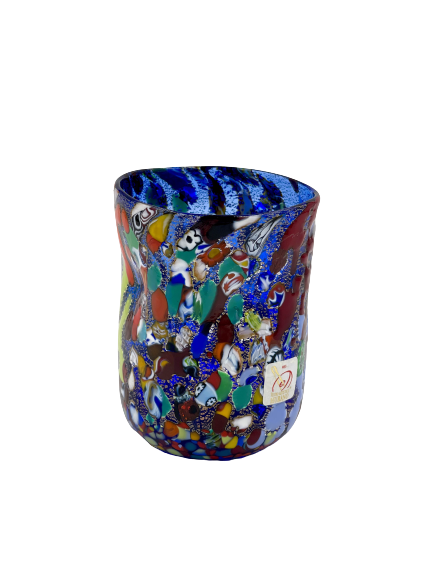 Murano Drinking Glass - Multi-color/Blue - Blue-Lined Murano Millefiori Cup