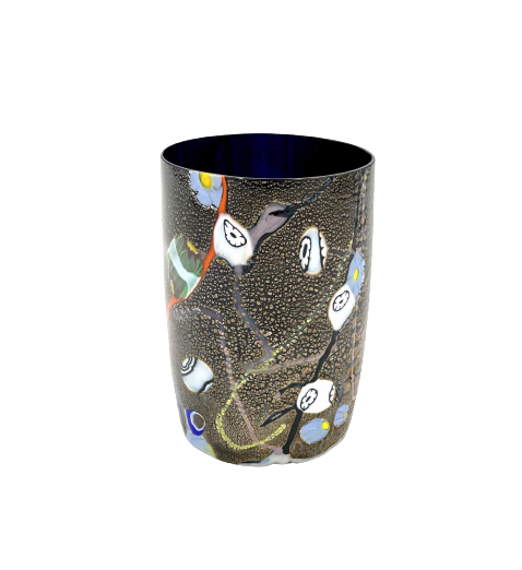 Murano Drinking Glass - Multi-color/Black - Scattered Millefiori Black Murano Cup