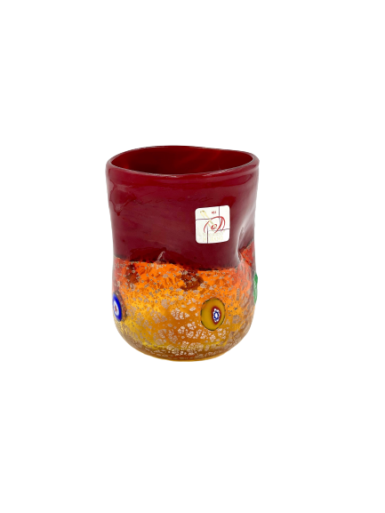 Murano Drinking Glass - Brown/Maroon - Orange and Red Murano Cup