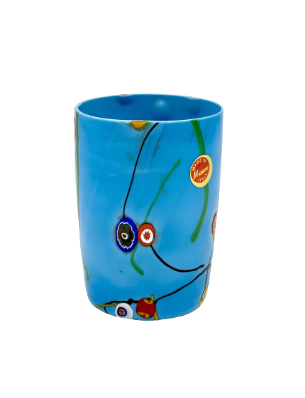 Murano Drinking Glass - Blue/Gold Swirl - Baby Blue Murano Millefiori Cup