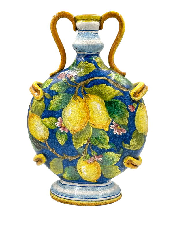 Large Ceramic Borraccia Centerpiece with Lemon Motif