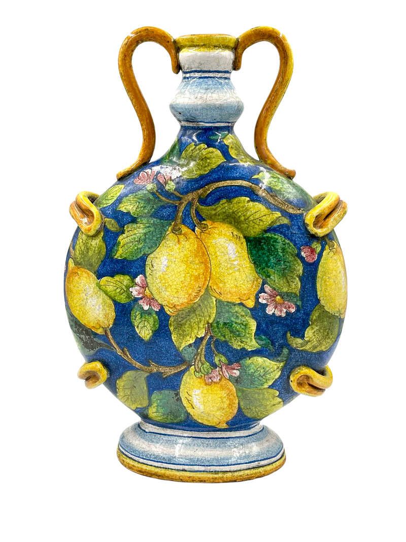Large Ceramic Borraccia Centerpiece with Lemon Motif