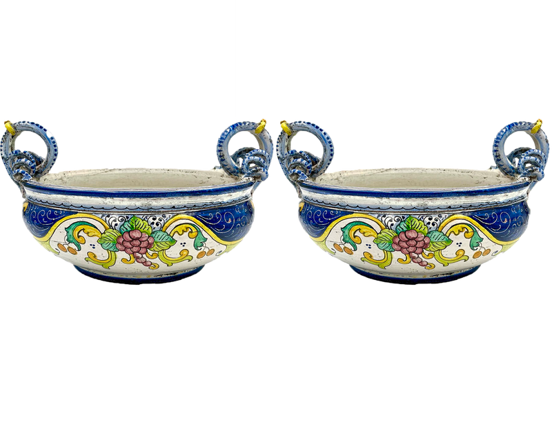Large Antiqued Centerpiece bowls with Serpant Handles (set of 2)