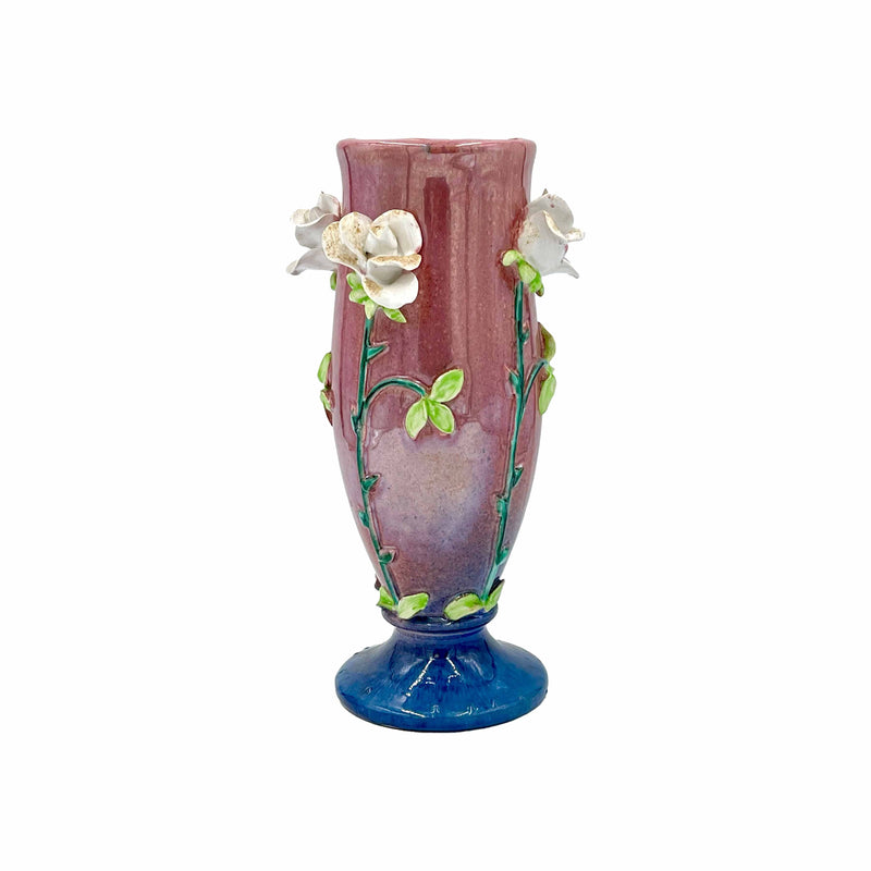 Mauve Hand Crafted Vase with Capidimonte-Style Floral Relief