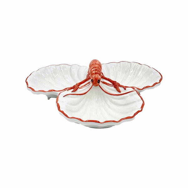 Ocean Reef Coral 3 Compartment Scalloped Condiment Dish with Raised Lobster