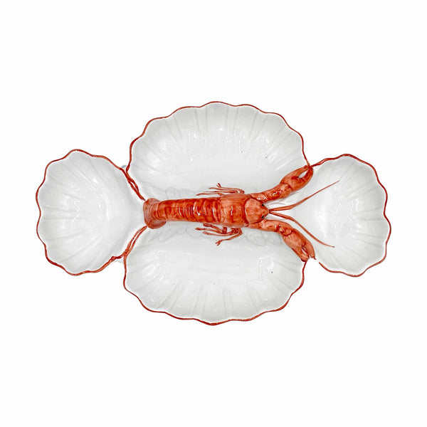 Ocean Reef Coral 4 Compartment Scalloped Condiment Dish with Raised Lobster
