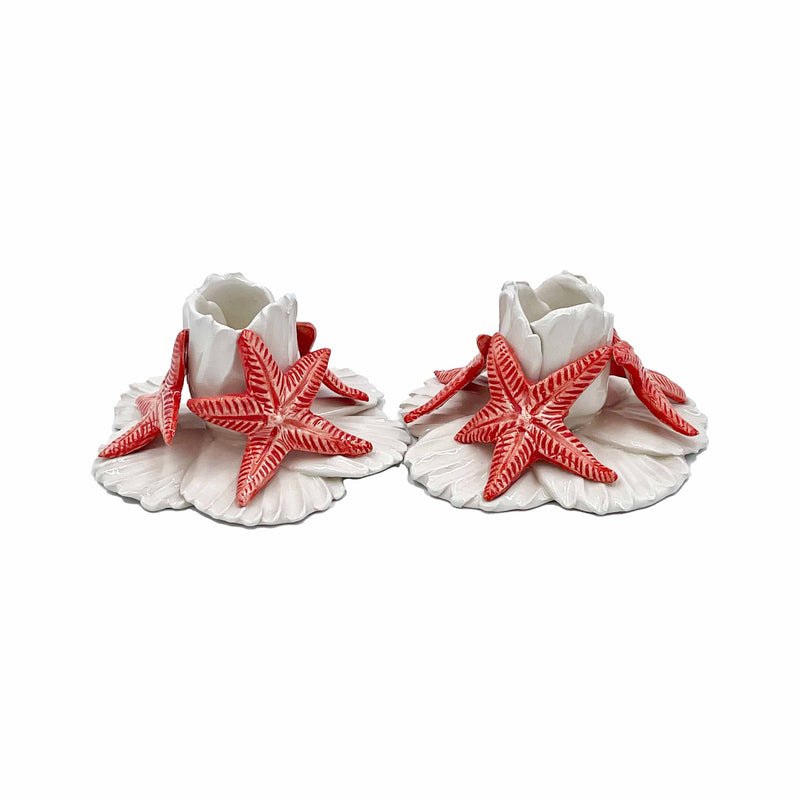 Ocean Reef Coral Delicate Hand Made Candle Holders with Starfish (Pair)