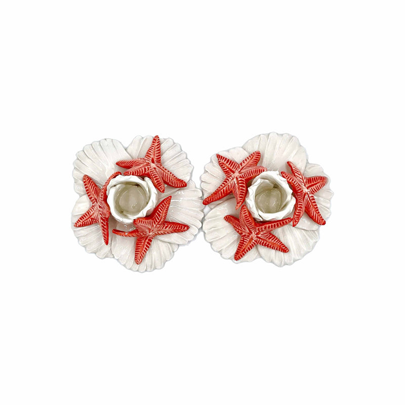 Ocean Reef Coral Delicate Hand Made Candle Holders with Starfish (Pair)