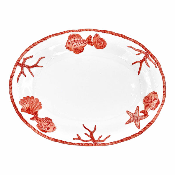 Ocean Reef Coral Extra Large Deep Oval Serving Platter with Fish and Shells