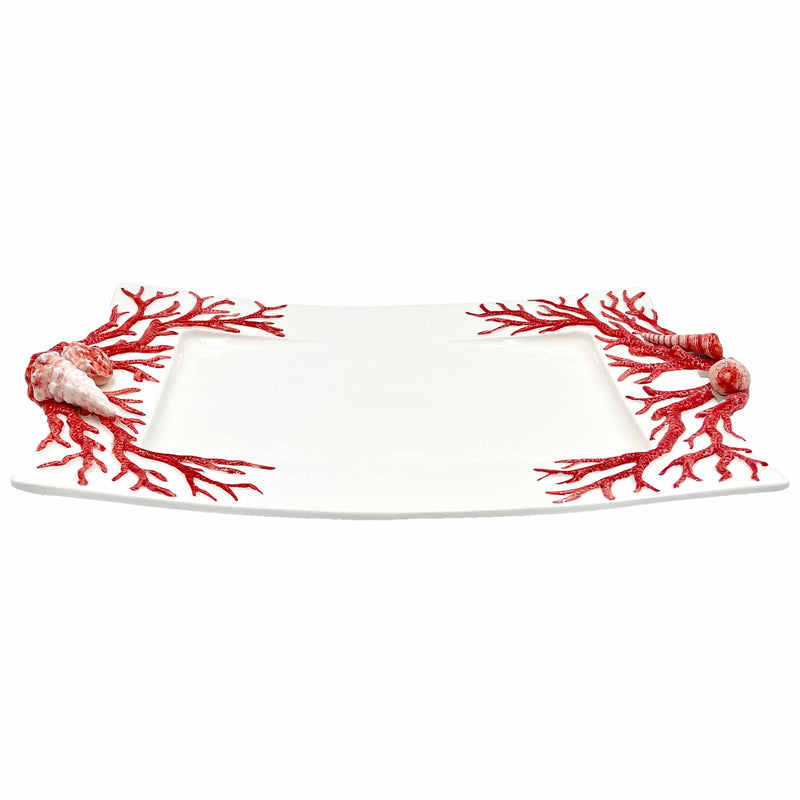 Ocean Reef Coral Large Handled Serving Platter with Raised Seashells (Design 1)