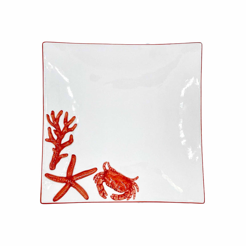 Ocean Reef Coral Large Squared Platter with Crab, Starfish and Coral