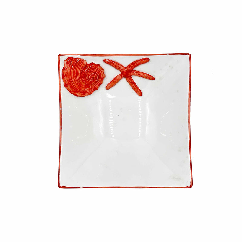 Ocean Reef Coral Medium Squared Serving Bowl with Starfish and Seashell