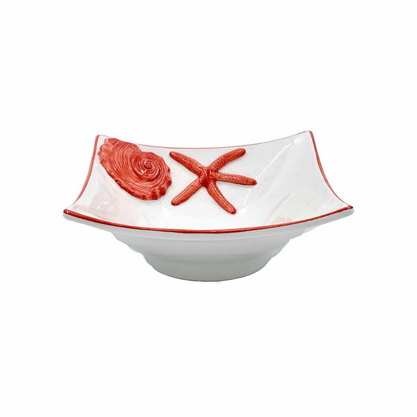 Ocean Reef Coral Medium Squared Serving Bowl with Starfish and Seashell