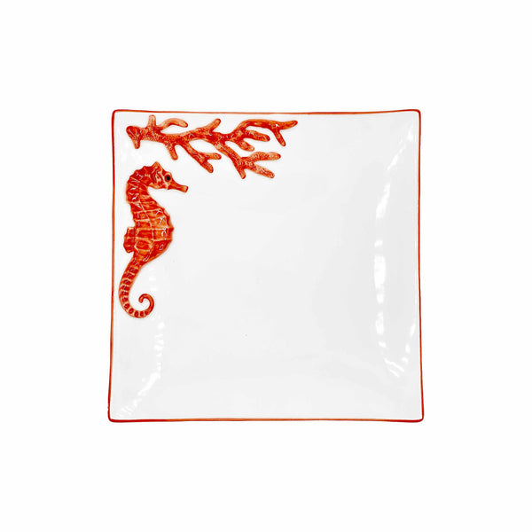 Ocean Reef Coral Medium Squared Serving Plate with Seahorse and Coral