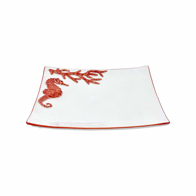 Ocean Reef Coral Medium Squared Serving Plate with Seahorse and Coral