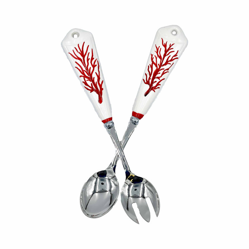 Ocean Reef Coral Salad Servers with White & Coral Ceramic Handles