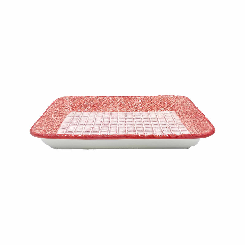Ocean Reef Coral Woven Ceramic Rectangular Basket Style Serving Dish