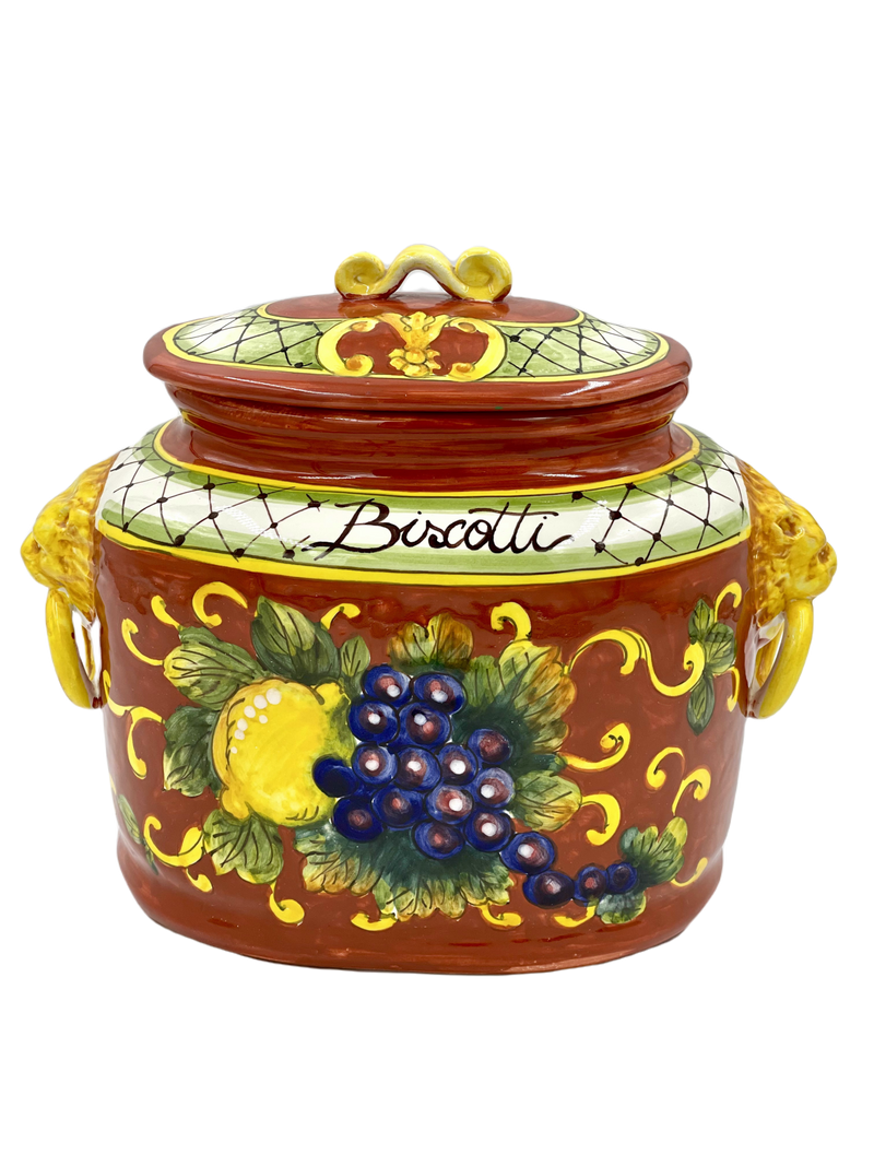 Red Toscana Frutta Biscotti Jar with Grapes and Lemons