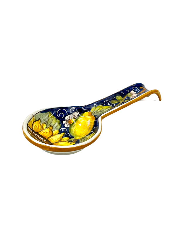 Spoon Rest with Sunflower and Lemon - Blue Background Design 1