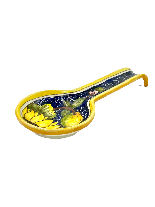 Spoon Rest with Sunflower and Lemon - Blue Background Design 2