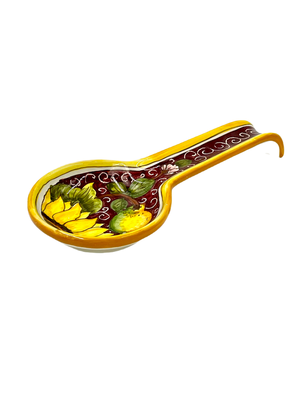 Spoon Rest with Sunflower and Lemon - Red Background Design 4