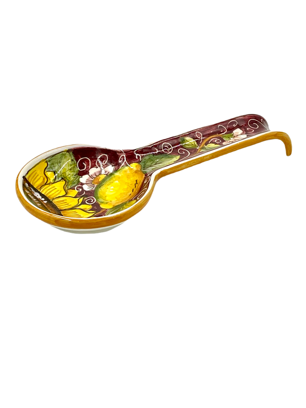 Spoon Rest with Sunflower and Lemon - Red BackgroundDesign 3