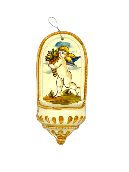 Gold and White Holy Water Font with Angel