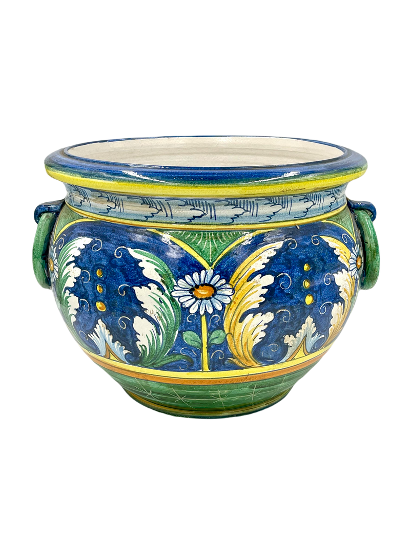 Floral Green/Yellow Large Cache Pot Planter