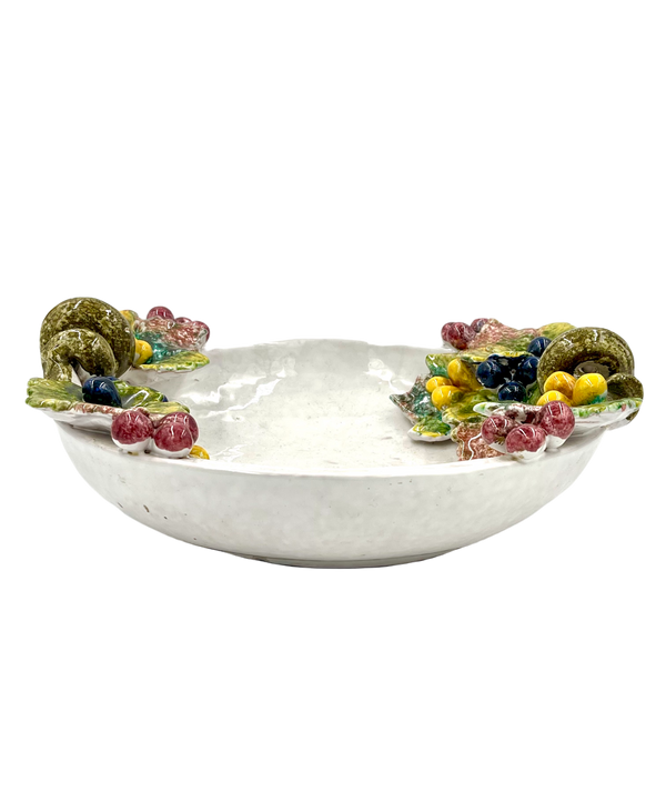 White Centerpiece Bowl with Grape Relief
