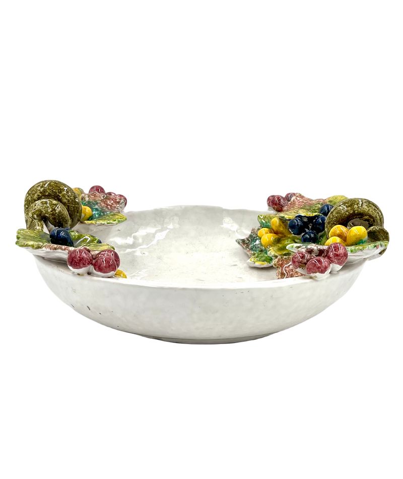 White Centerpiece Bowl with Grape Relief