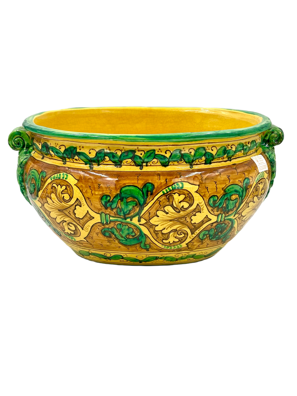 Large Green/Yellow Floral Cache Pot Planter