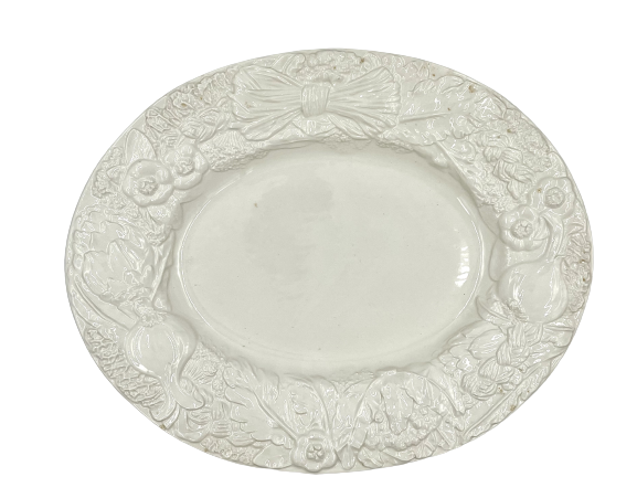 Large Solid White Platter with Vegetable Relief