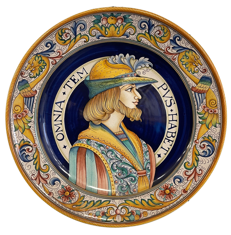 Portrait Wall Plate - Male with Raffaellesco Border Omnia Tem PVS Habet 04