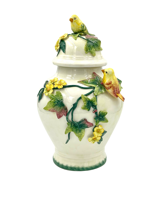 Ginger Jar Centerpiece with Capidimonte-Style Birds